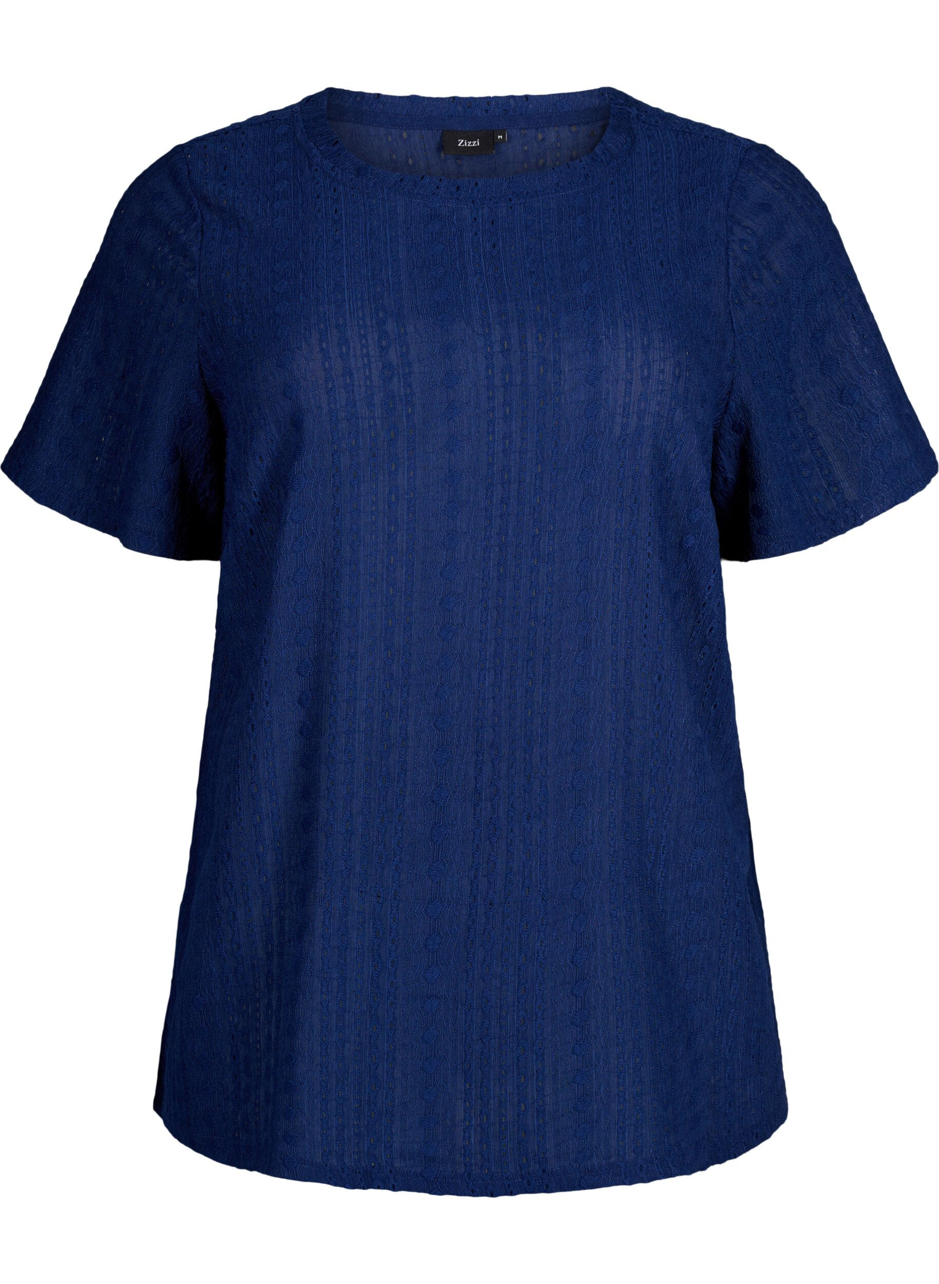 Zizzifashion Short sleeve blouse with textured pattern, Medieval Blue, Packshot image number 0