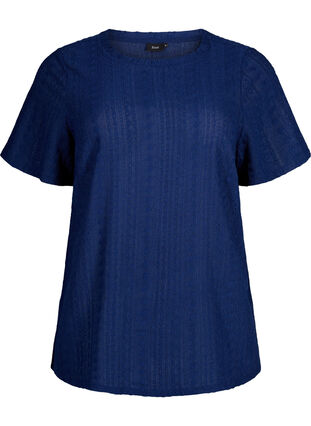 Short sleeve blouse with textured pattern, Medieval Blue, Packshot image number 0