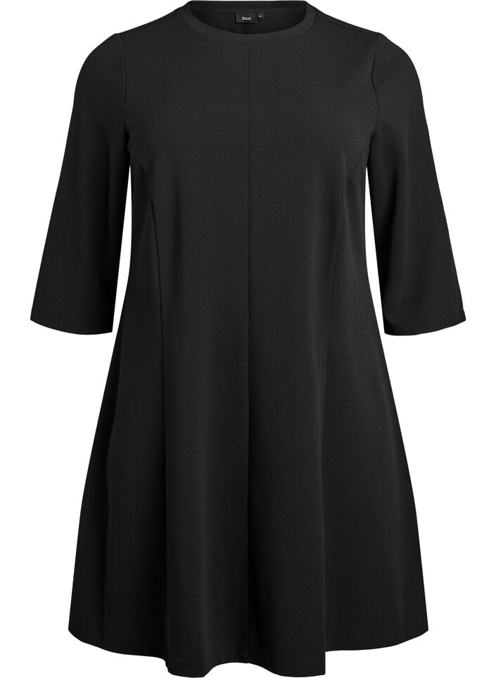 Short A-line jersey dress with 3/4 sleeves, Black, Packshot image number 0