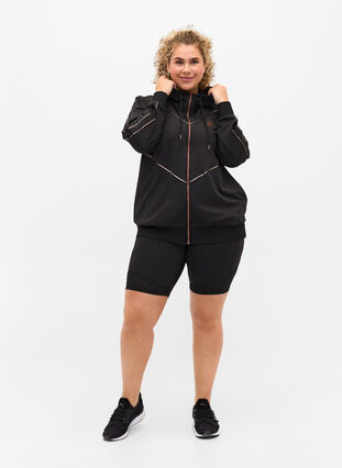 Sports cardigan with hood and zip, Black/Copper Lines, Model image number 3