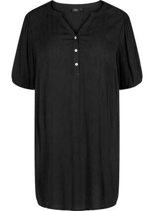 Viscose tunic with V-neck and buttons, Black, Packshot image number 0