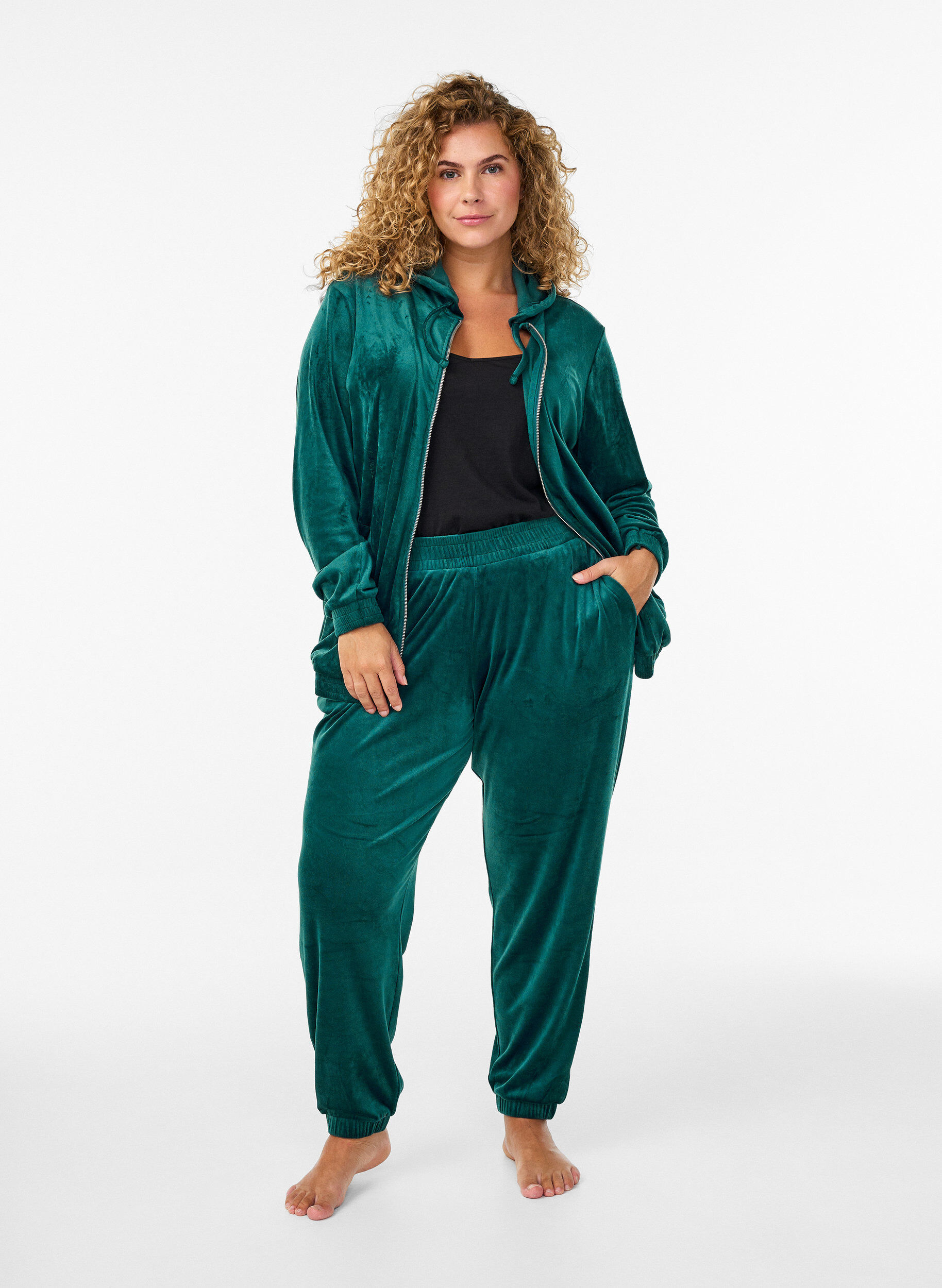 ZizzifashionLoose velvet trousers, Green, Model image number 0