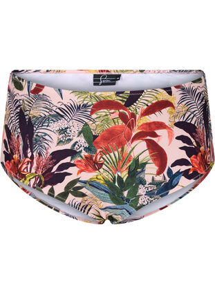 High-waisted bikini bottoms with print, Palm Print, Packshot image number 0