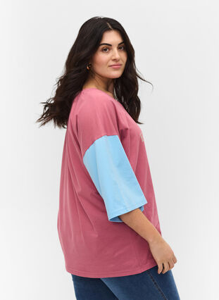 Colour-block t-shirt with 2/4-length sleeves, Pink Blocking, Model image number 0
