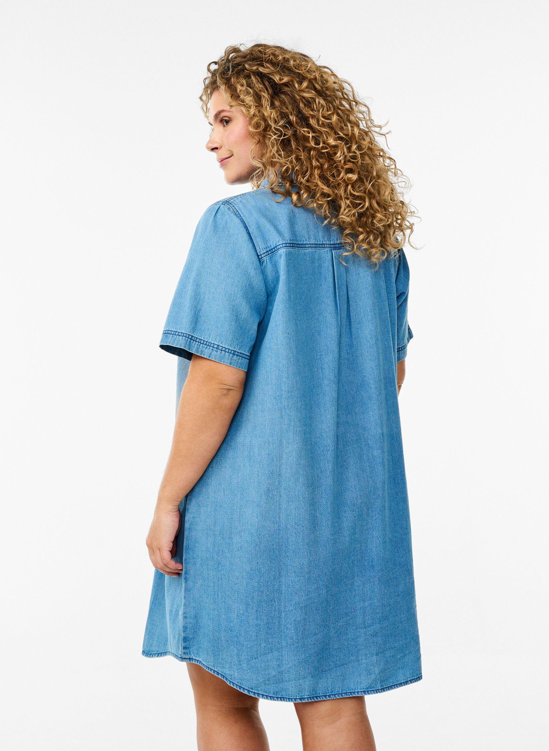 ZizzifashionDenim shirt dress with short sleeves, Light Blue, Model image number 2