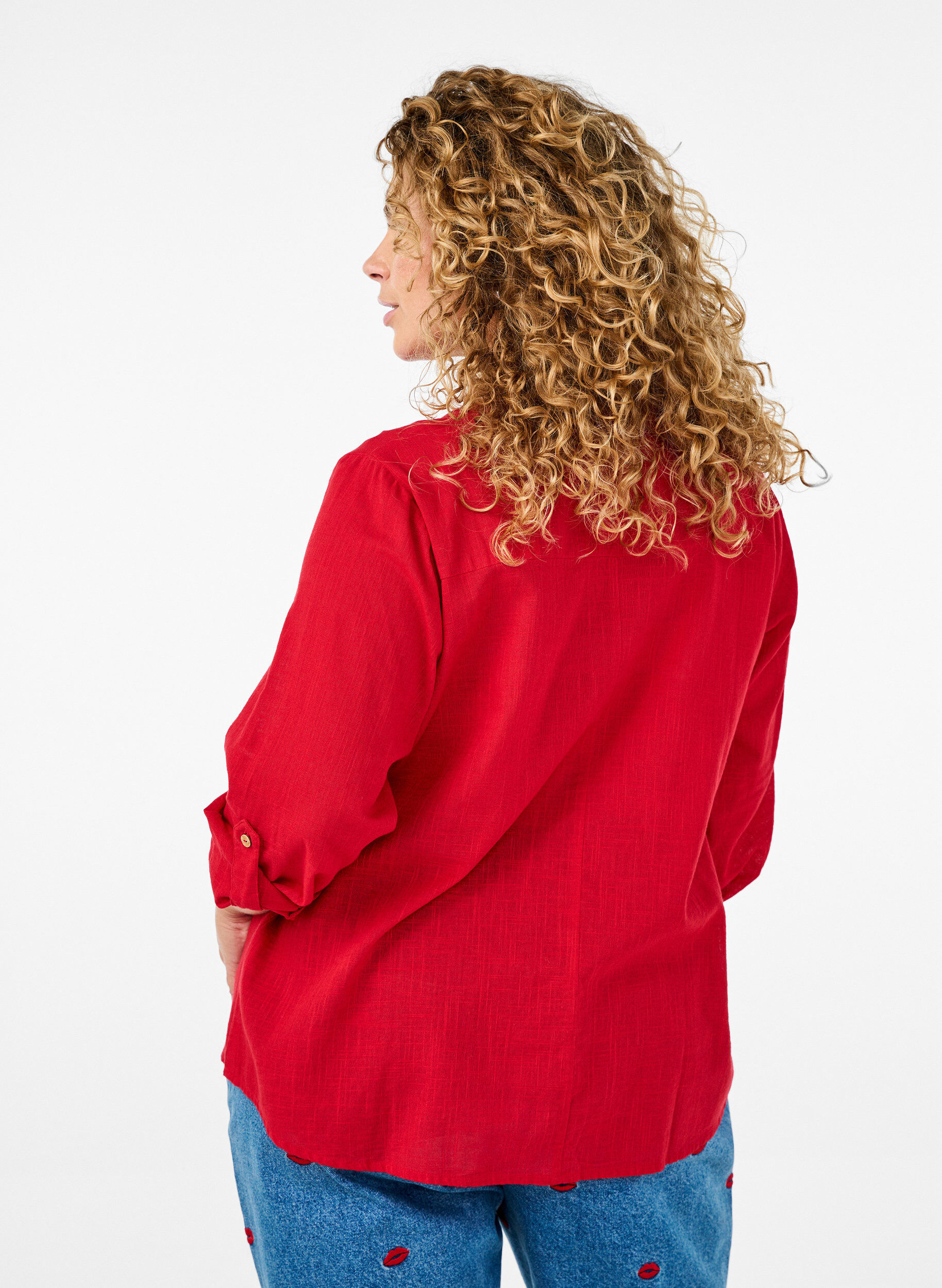 ZizzifashionCotton shirt blouse with a v-neck, Red, Model image number 2