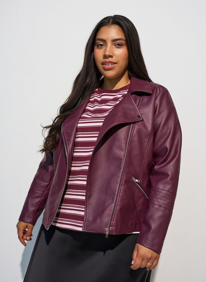 Faux leather biker jacket, Red, Model image number 0