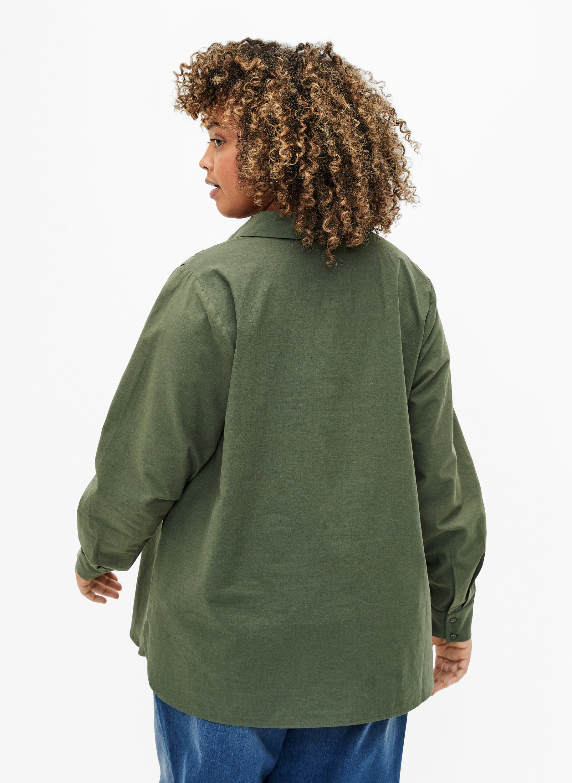 Zizzifashion Cotton shirt with broderie anglaise, Thyme, Model image number 1