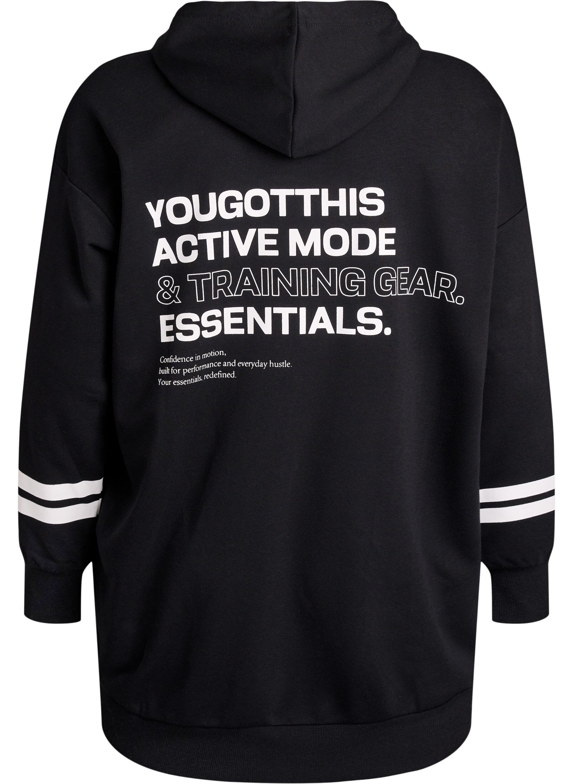 Zizzifashion Long sweat cardigan with printed details, Black, Packshot image number 1