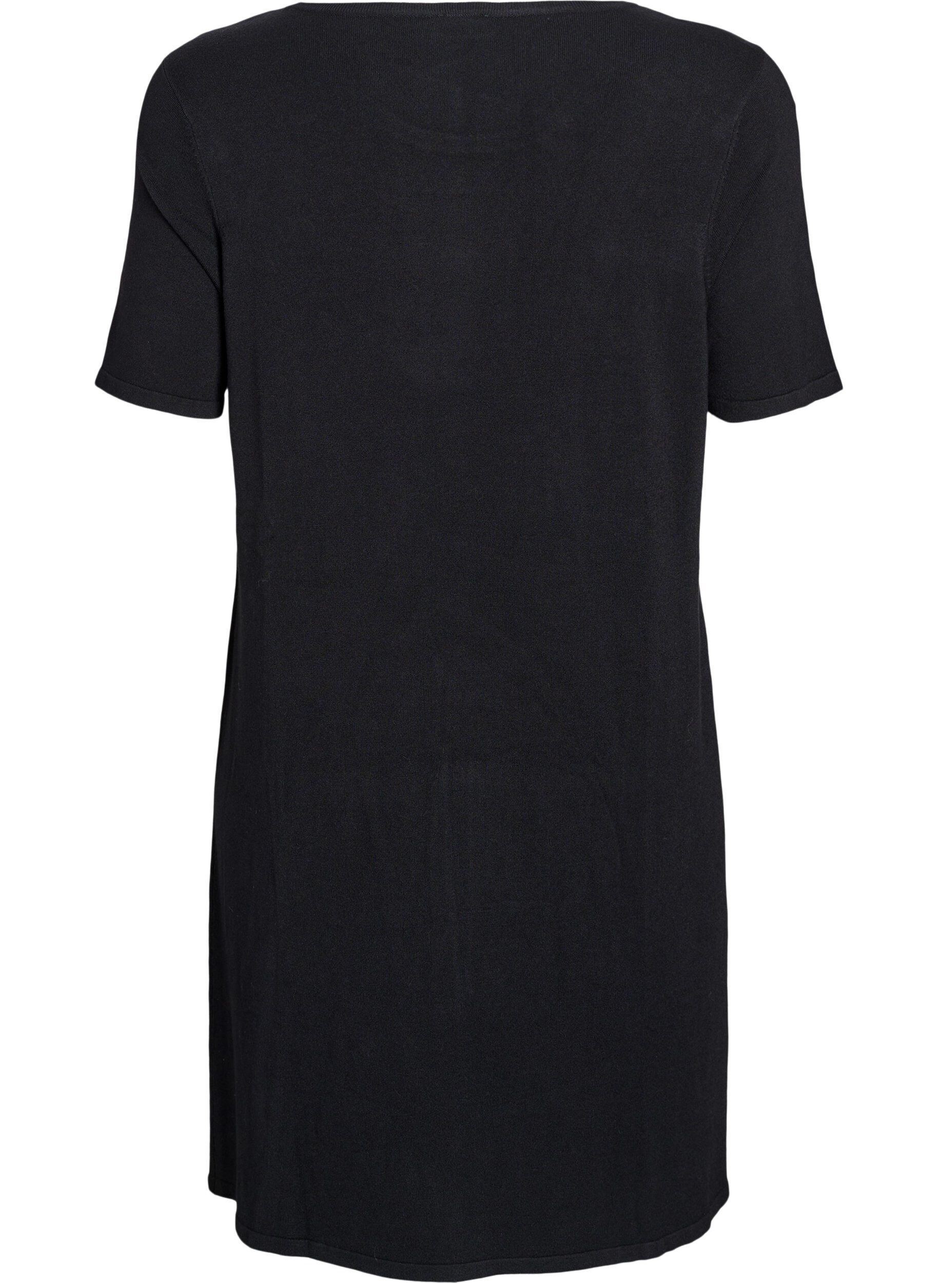 Zizzifashion Knee-length knit dress with short sleeves, Black, Packshot image number 1