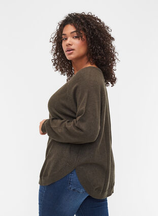 Long-sleeved knitted top with rib details, Forest Night Mel., Model image number 1