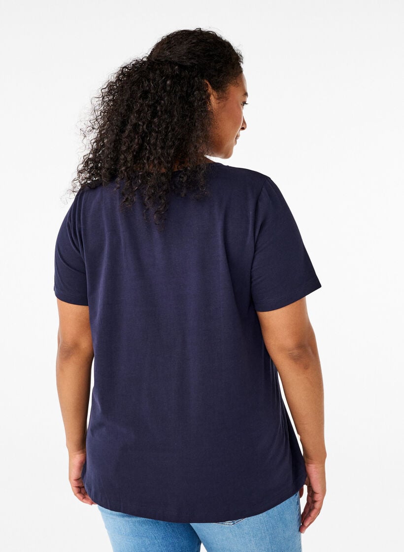 Basic plain cotton t-shirt, Blue, Model image number 2