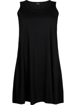 Sleeveless cotton dress with a-shape, Black, Packshot image number 0