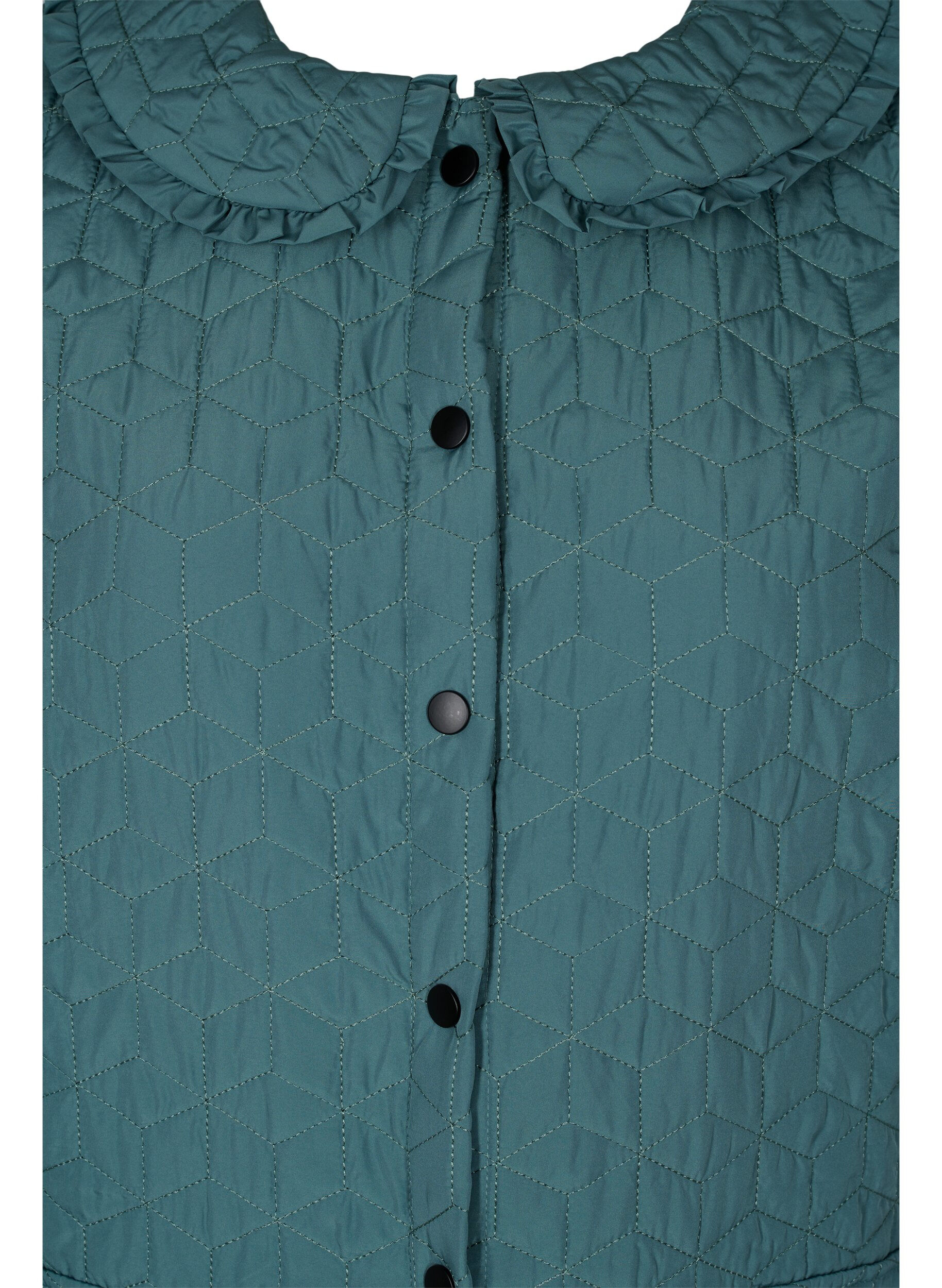 Zizzifashion Long quilted vest with collar and frills, Sagebrush Green, Packshot image number 2