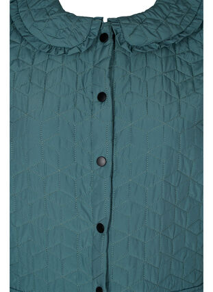 Long quilted vest with collar and frills, Sagebrush Green, Packshot image number 2