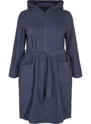 Morning robe with zipper and hood, Peacoat, Packshot image number 0