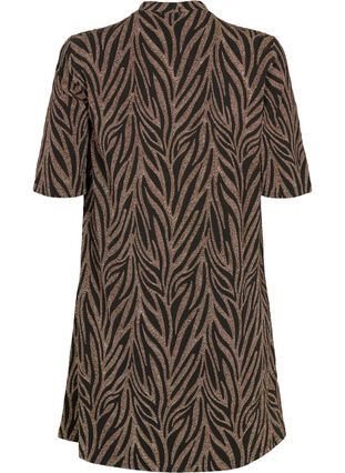 Patterned dress with glitter and short sleeves, Black Lurex AOP, Packshot image number 1
