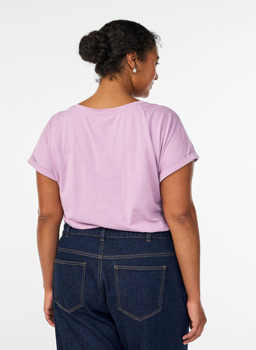 Short sleeved cotton blend t-shirt, Purple, Model image number 2