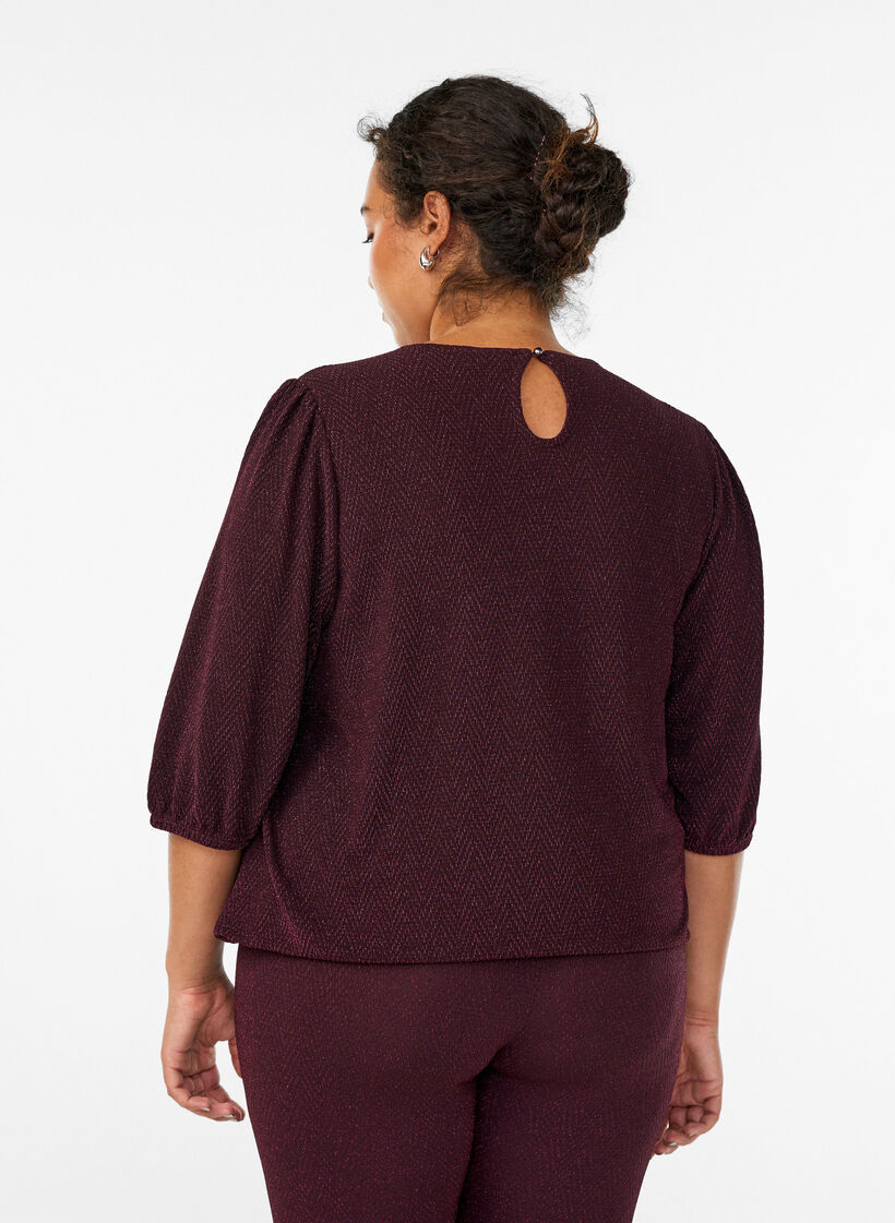 Blouse with glitter pattern and 3/4 sleeves, Dark Bordeaux, Model image number 2