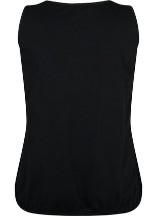 Cotton top with round neck and lace trim, Black, Packshot image number 1