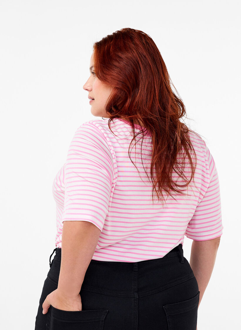 Striped T-shirt in lyocell with round neck, Red, Model image number 2