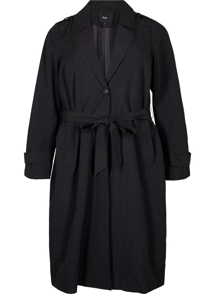 Long trench coat with belt, Black, Packshot image number 0