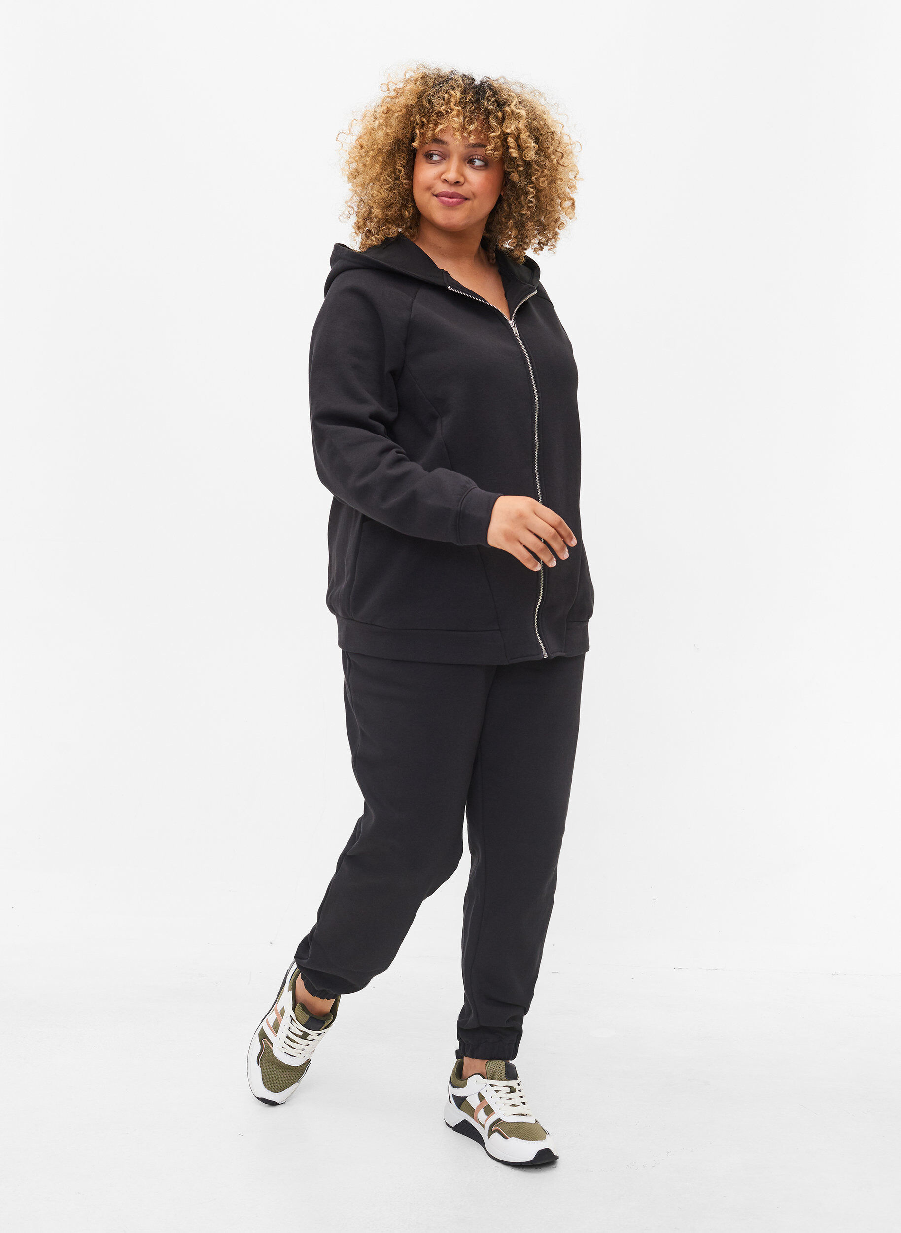 ZizzifashionLoose cotton trousers with pockets, Black, Model image number 0