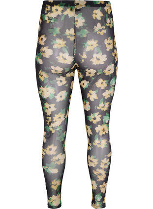 Mesh leggings with floral print, Yellow Green AOP, Packshot image number 1