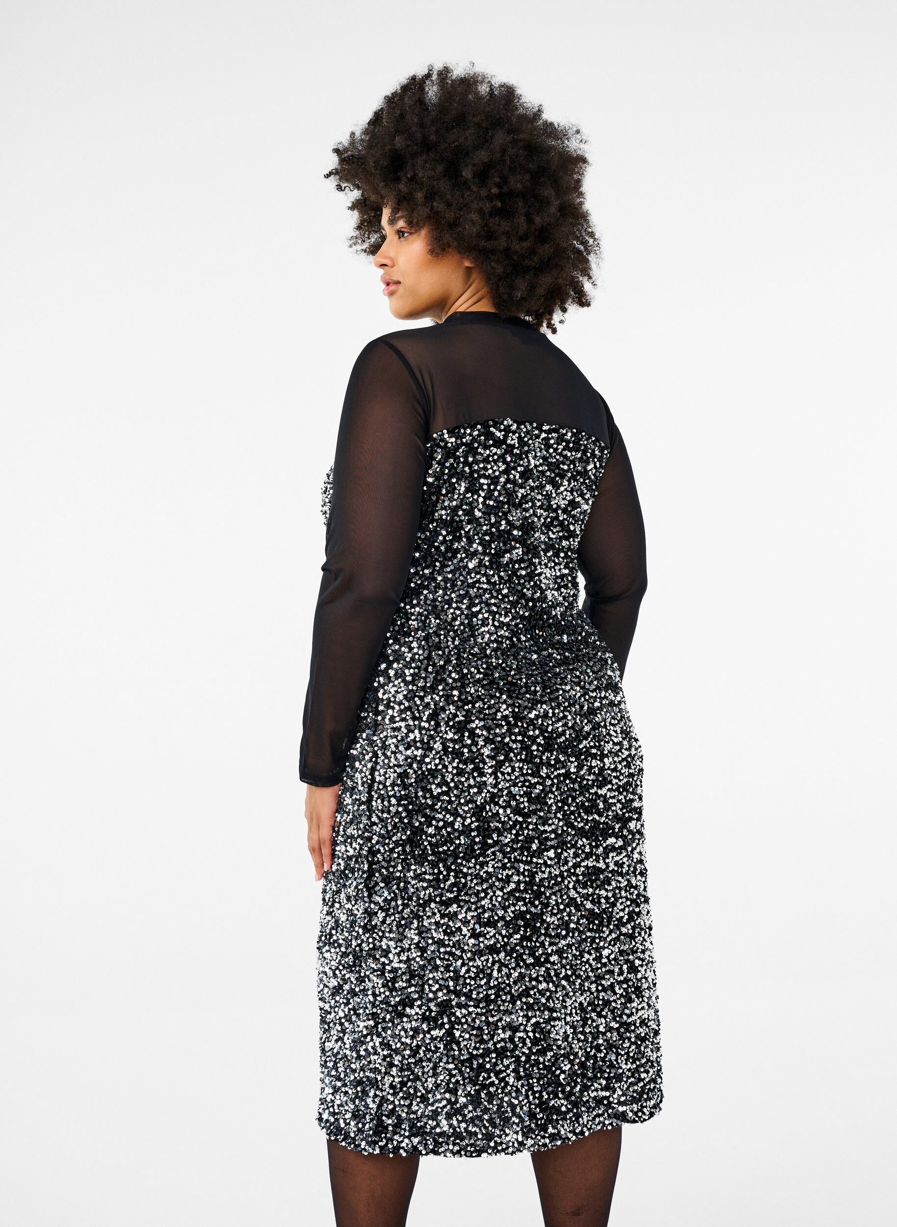 Zizzifashion Glitter dress with sequins, Black w. Silver, Model image number 1