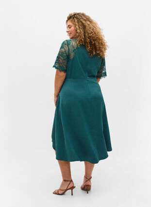 Midi dress with short lace sleeves, Deep Teal, Model image number 1
