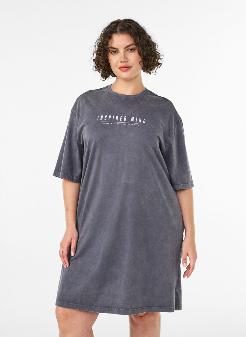 Loose T-shirt dress with a washed look, Grey, Model image number 0