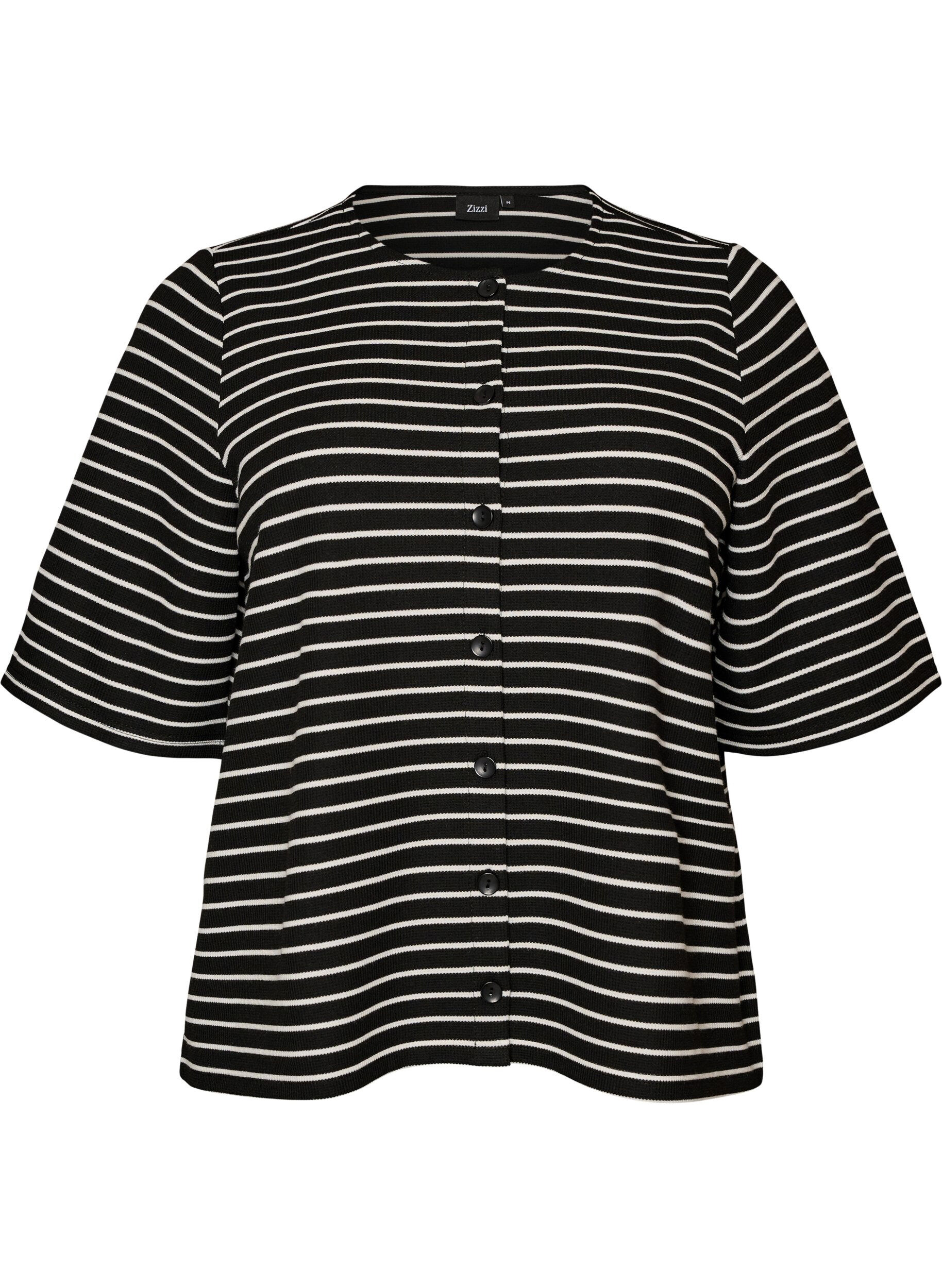 ZizzifashionBlouse with a ribbed texture and button closure, Black, Packshot image number 0