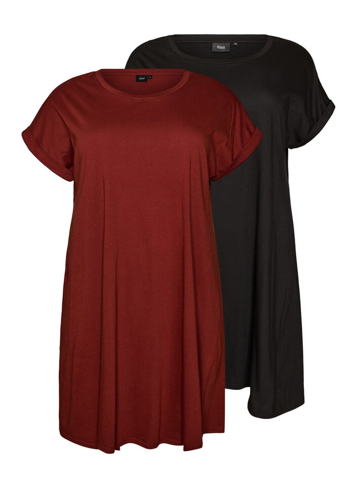 2-pack T-shirt dress with short sleeves, Orange, Packshot image number 0