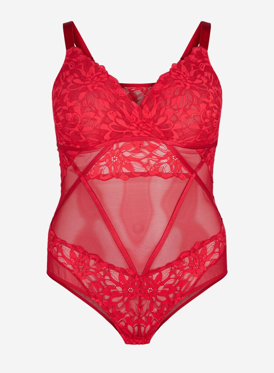 Red bodystocking with mesh and lace - Shop the look - Zizzifashion