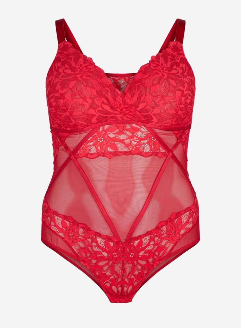 Control Bodystocking Mesh Red bodystocking with mesh and lace - Shop the look - Zizzifashion