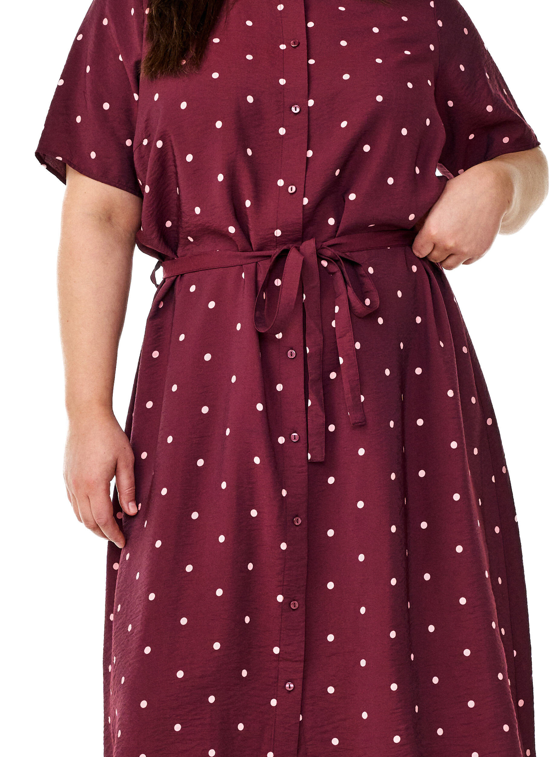Zizzifashion Midi shirt dress with polka dots, Red, Model image number 3