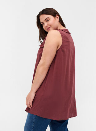Cotton tunic with buttons and ruffles, Red Wine, Model image number 1