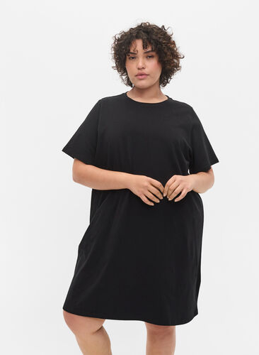 Solid t-shirt cotton nightdress, Black, Model image number 0