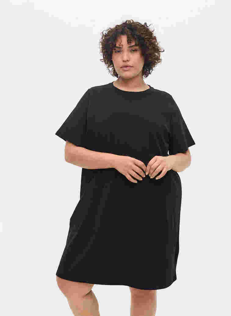 Solid t-shirt cotton nightdress, Black, Model