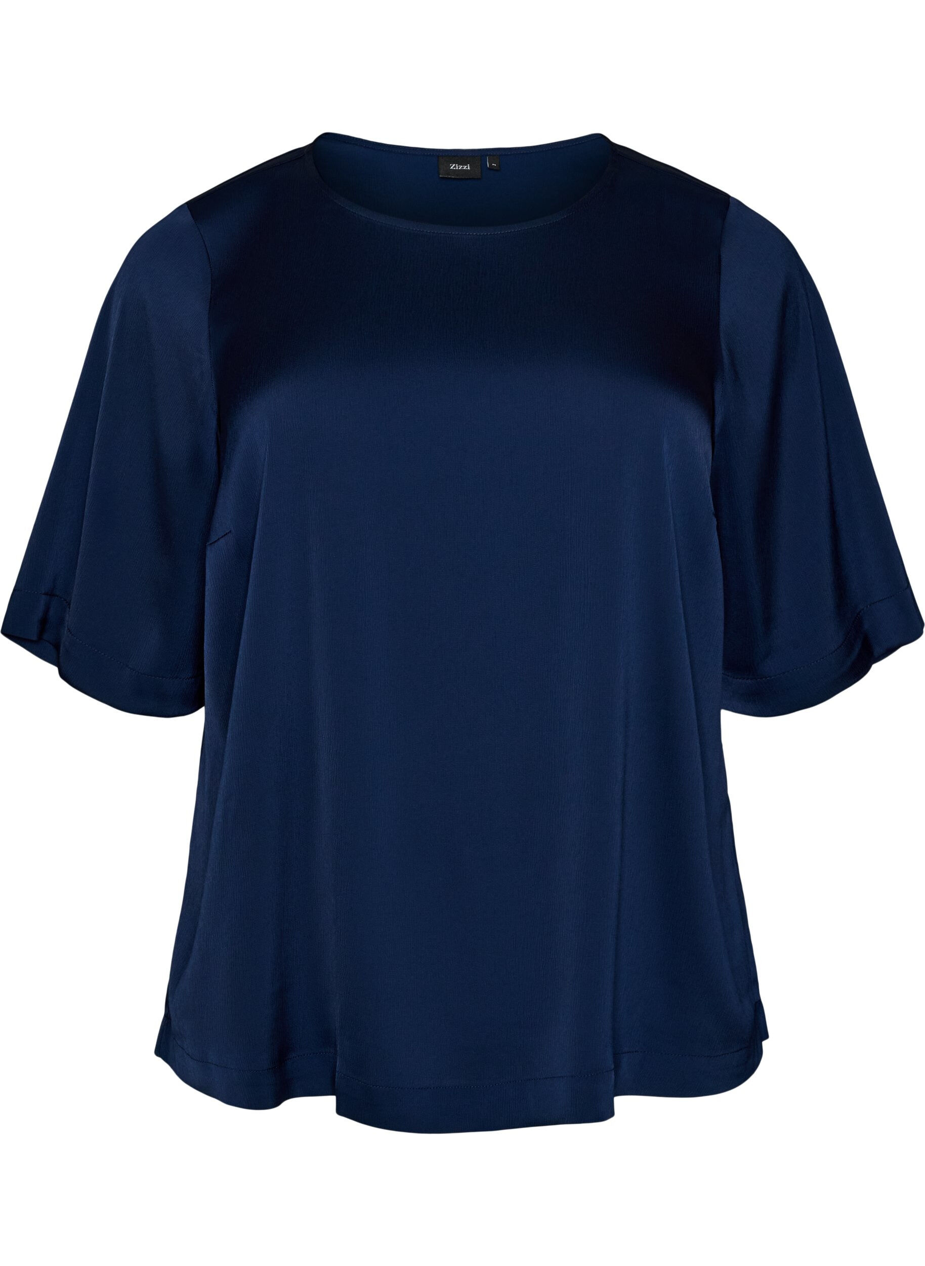 ZizzifashionSatin blouse with elbow-length sleeves, Blue, Packshot image number 0