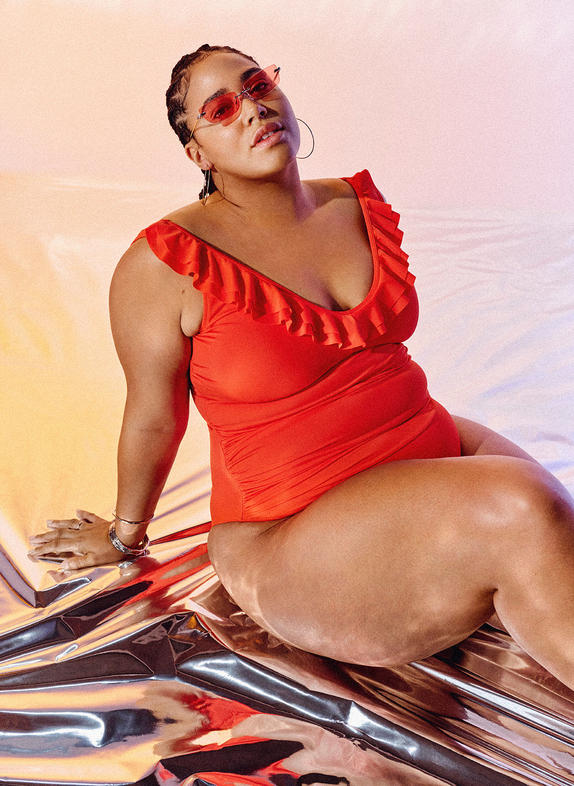 Zizzifashion Swimsuit with ruffles and removable inserts, Orange, Image image number 1