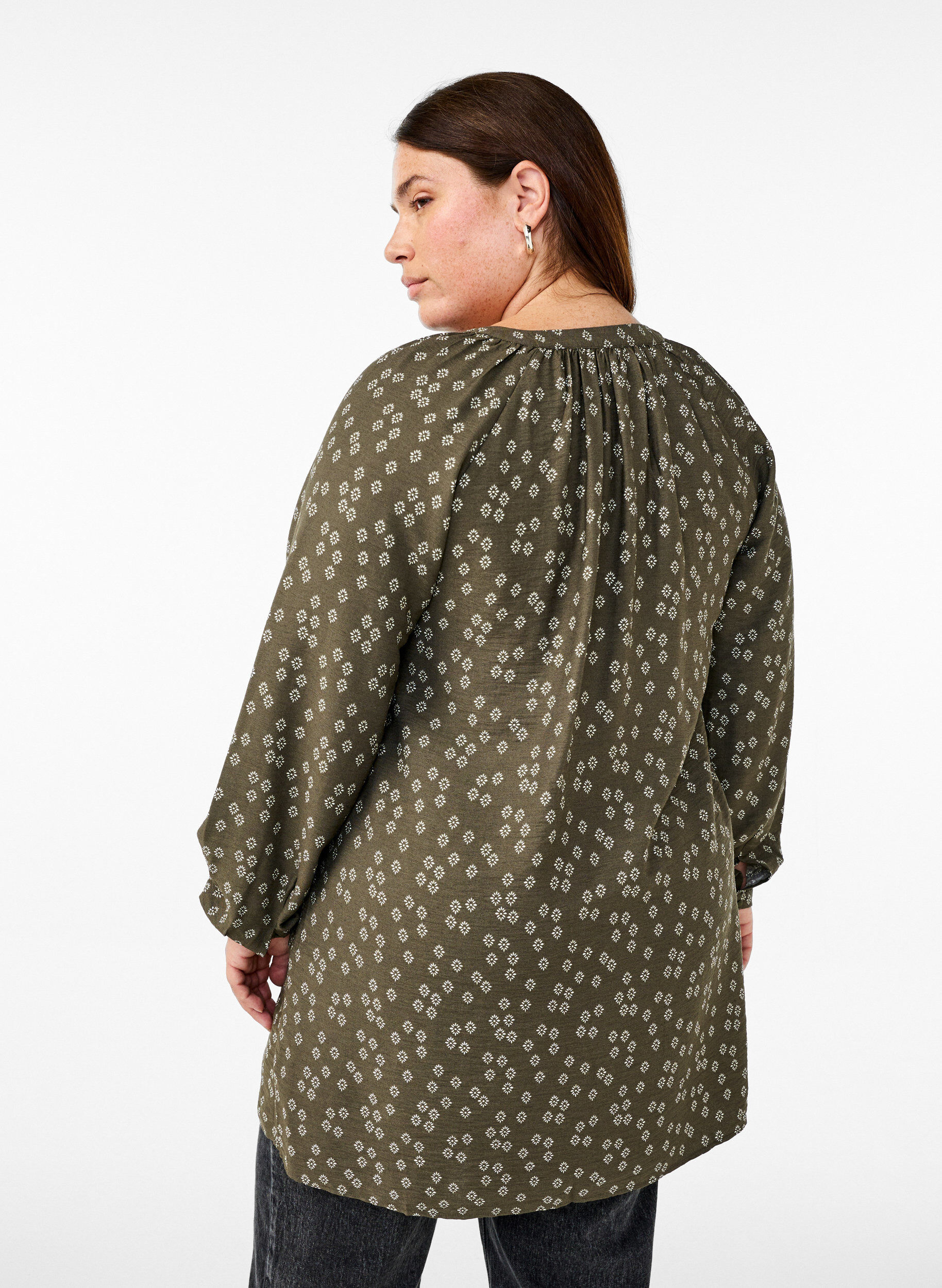 Zizzifashion Long-sleeved tunic with floral print, Green, Model image number 2