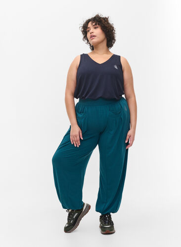 Loose trousers with pockets, Deep Teal Mel., Model image number 0