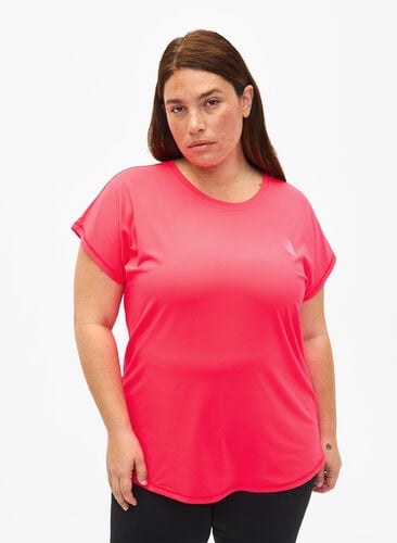 Short-sleeved workout t-shirt, Neon Diva Pink, Model image number 0