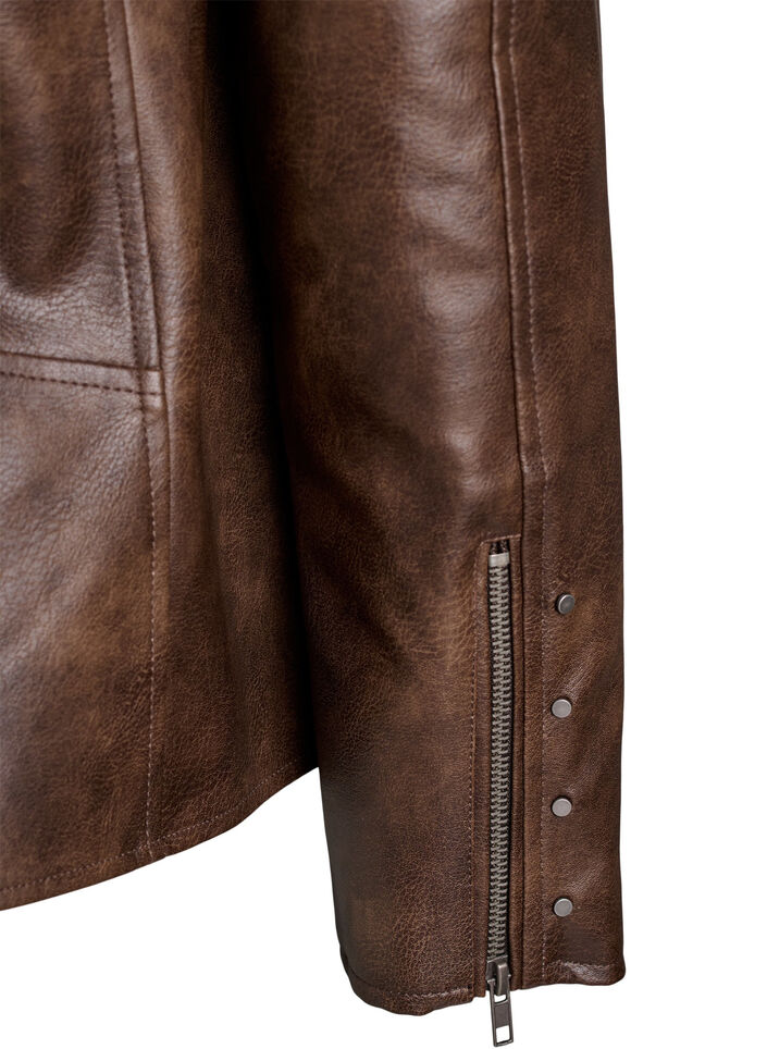 Faux leather jacket with studs and pockets, Brown, Packshot image number 4