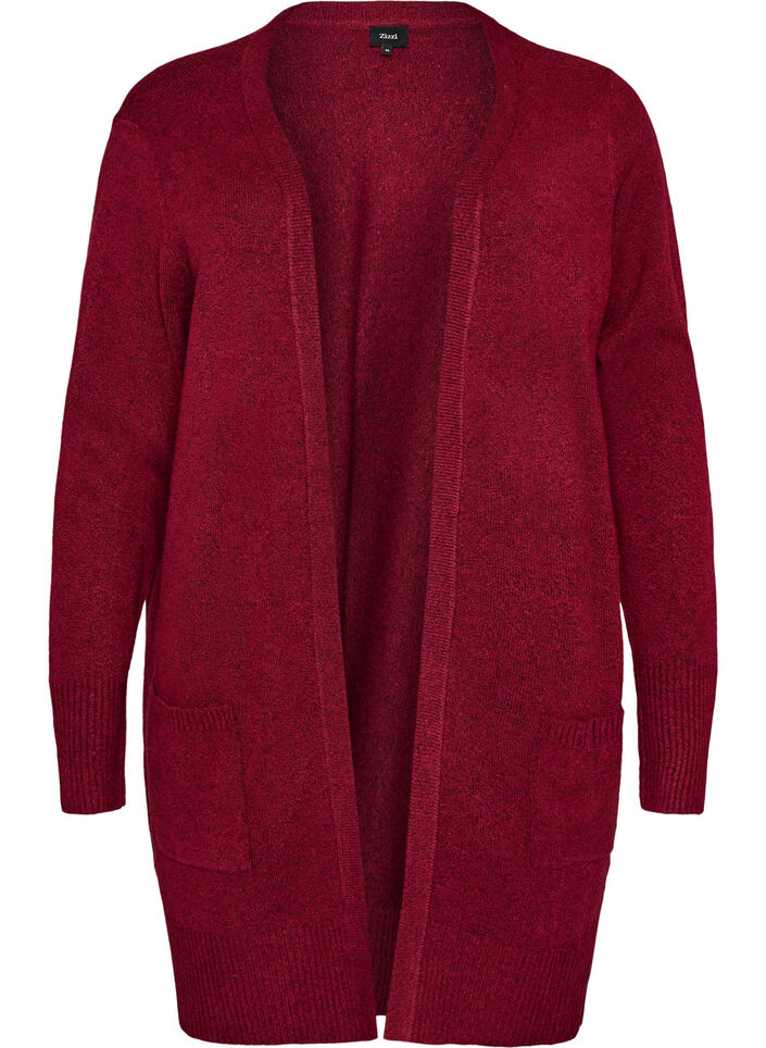 Ribbed Knit Cardigan with Pockets, Red, Packshot image number 0