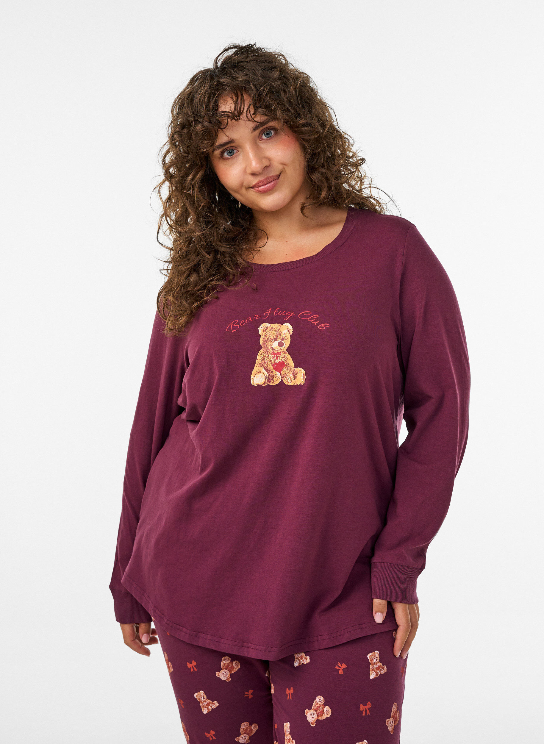 Printed night top, Red, Model