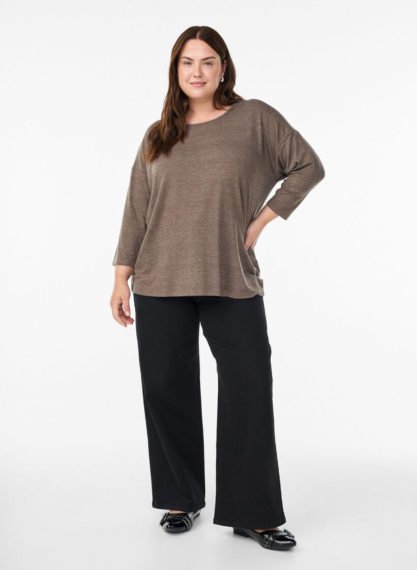 FLASH &ndash; Jersey blouse with 3/4 sleeves, Brown, Model image number 1