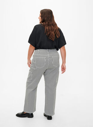 Striped cargo jeans with a straight fit, Black White Stripe, Model image number 1