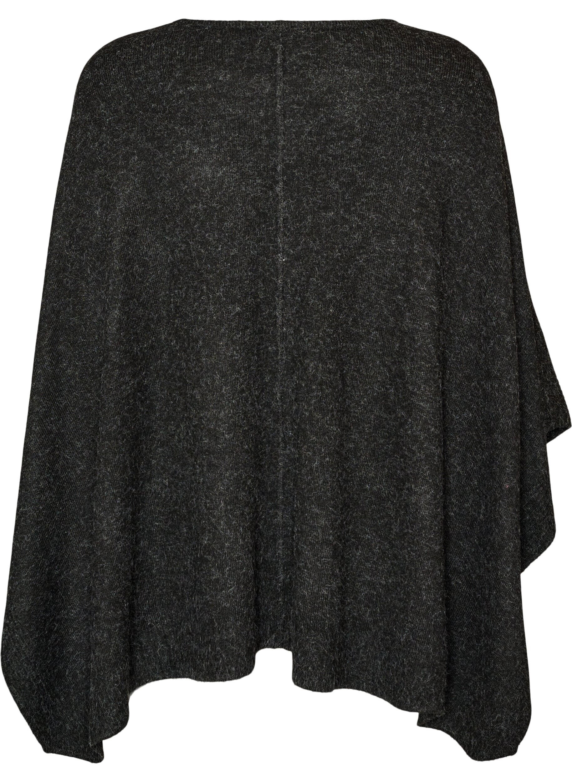 ZizzifashionRound neck knitted poncho, Dark Grey, Packshot image number 1